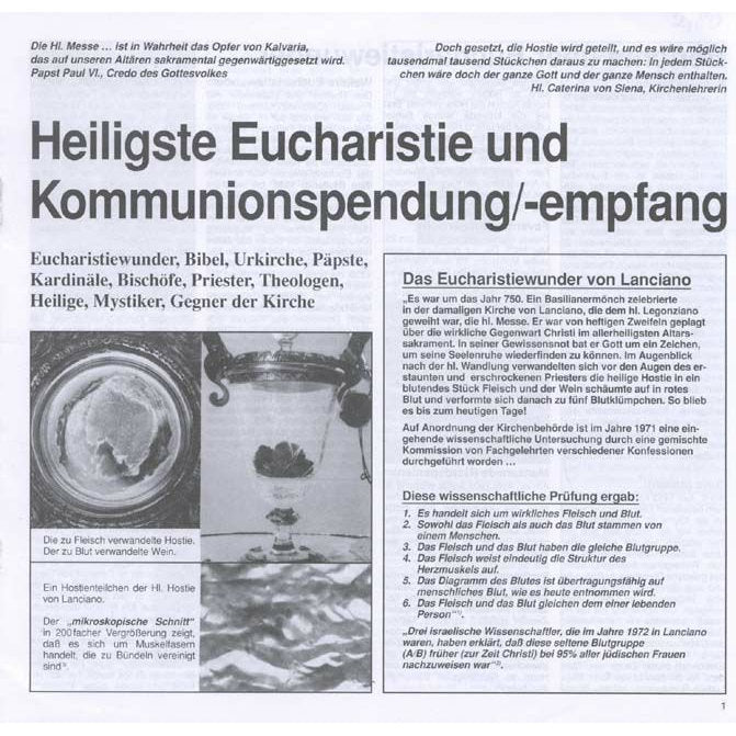 Heiligste Eucharistie und Kommunionsspendung/-empfang
